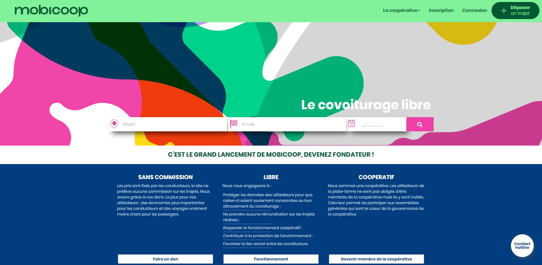 Page d'accueil du site Internet Mobicoop