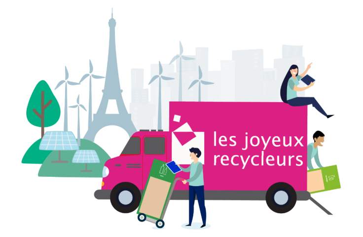 Montage les joyeux recycleurs avec camions, personnages et éoliennes