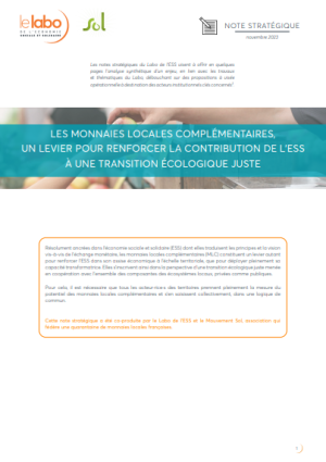 Note stratégique - Monnaies locales complémentaires Note stratégique - Monnaies locales complémentaires